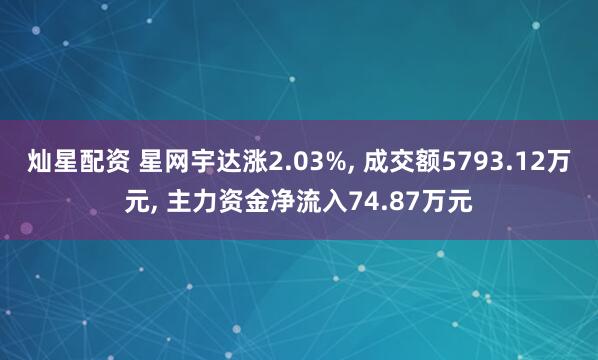 灿星配资 星网宇达涨2.03%, 成交额5793.12万元, 主力资金净流入74.87万元